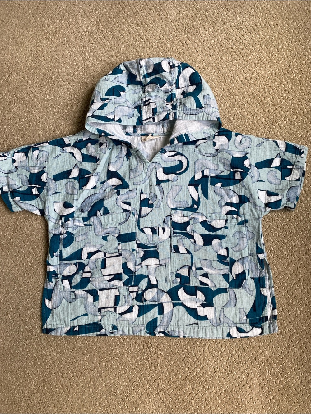 Kids' Hooded Short-Sleeve beach shirt - Blue Pattern